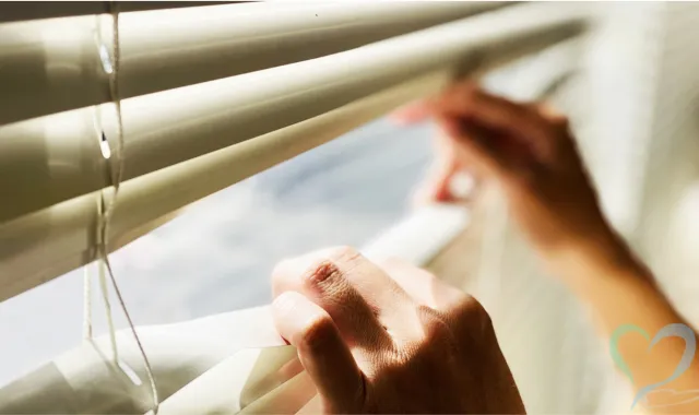 ブラインドを覗く手