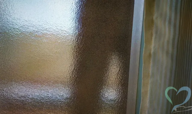 すりガラスに人物がうつっている